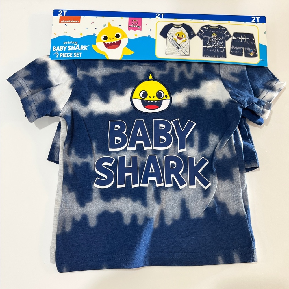 Boys Baby Shark Active 3 Piece Tee & Shorts‎ Outfit Set Size 2T Pinkfong